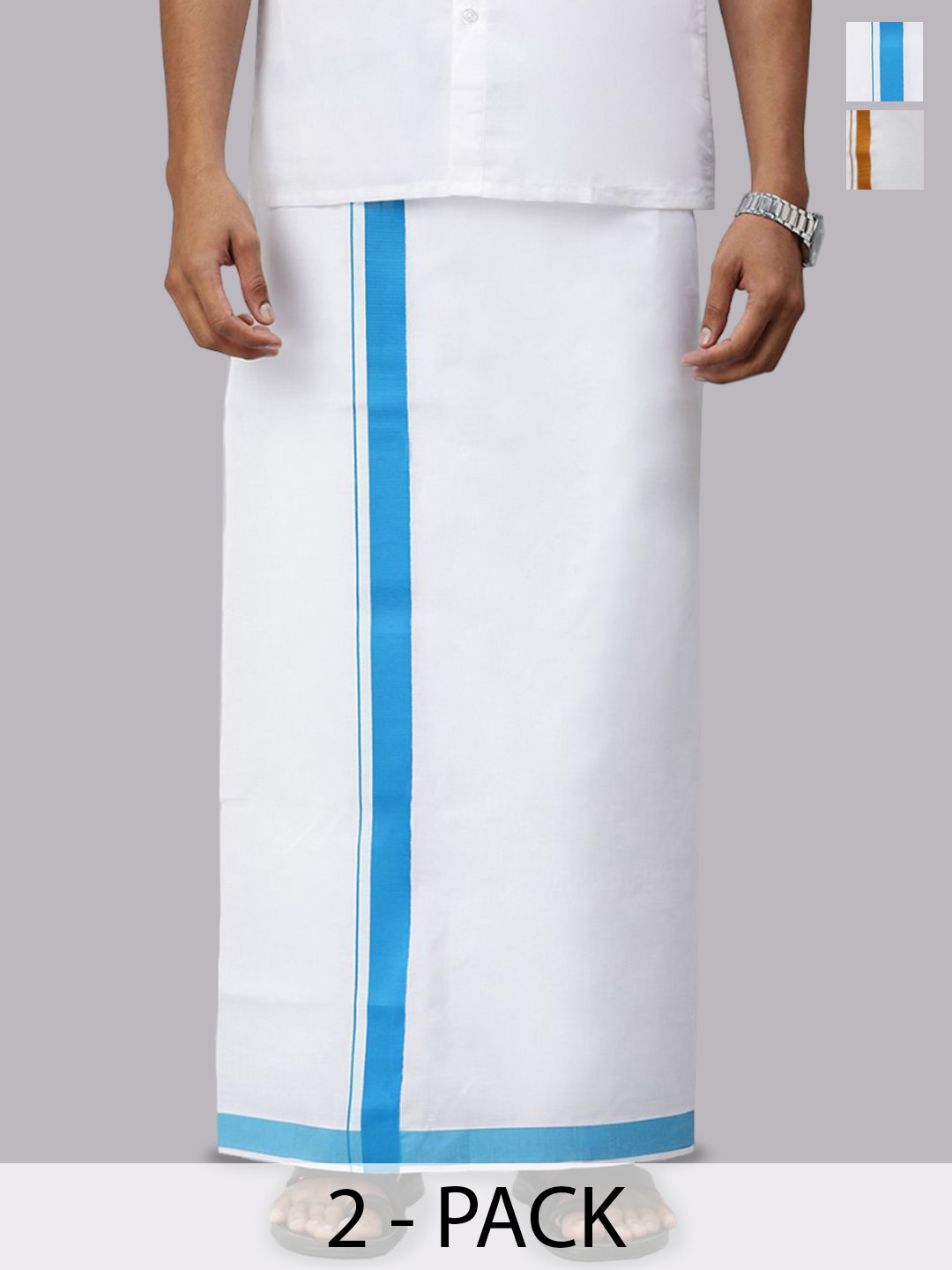 

Ramraj Men Pack of 2 Solid Border Dhoti, White