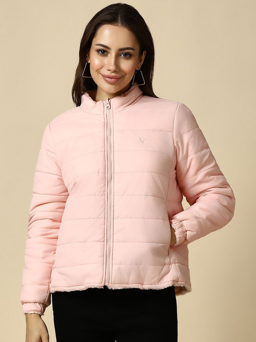 

Allen Solly Woman Solid Open Front Jacket, Pink