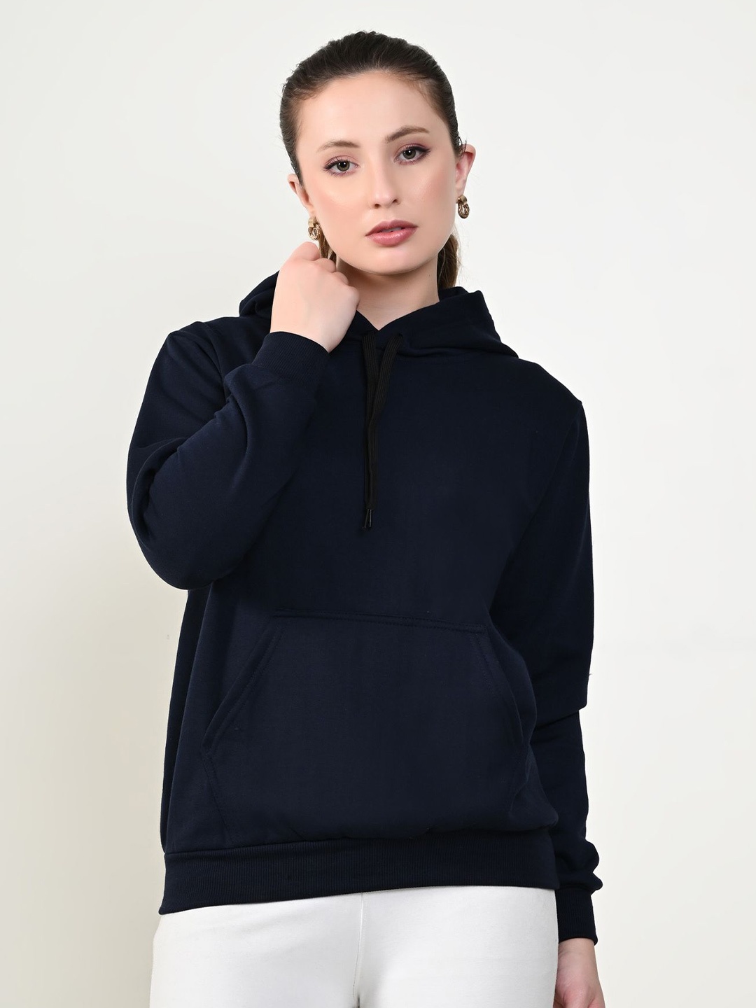 

BAESD Women Solid Hood Fleece Pullover Sweatshirt, Navy blue
