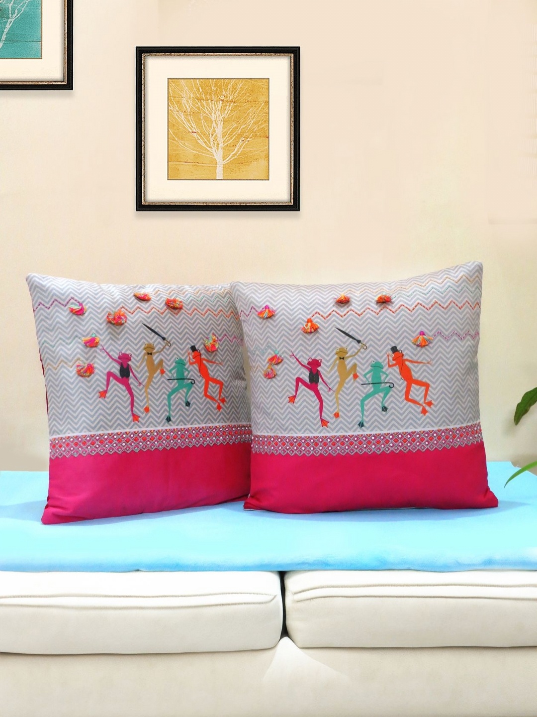 

Mid July Home Pink & Grey 2 Pieces Quirky Velvet Square Cushion Covers