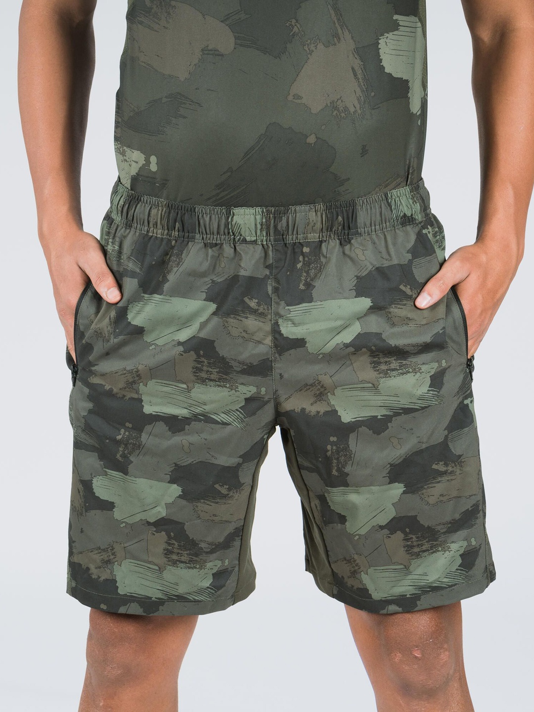 

Domyos By Decathlon Men Camouflage Printed Low-Rise Sports Shorts, Khaki