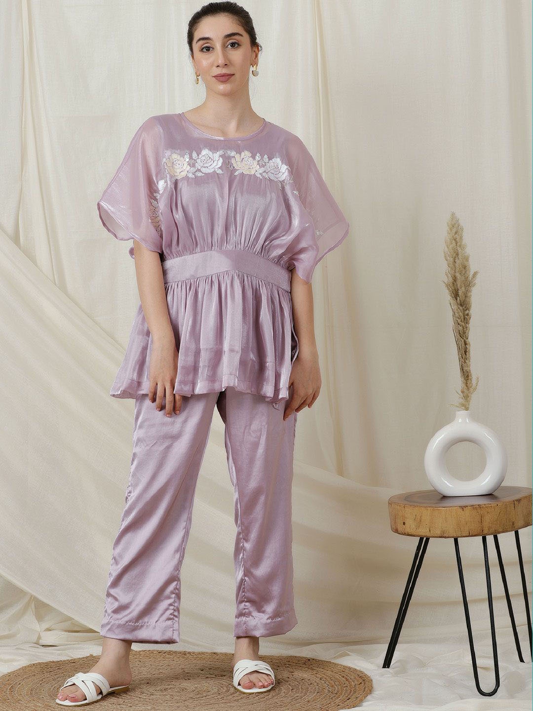 

THE COCOTIER Embroidery Tunic with Trousers Co-Ords, Lavender