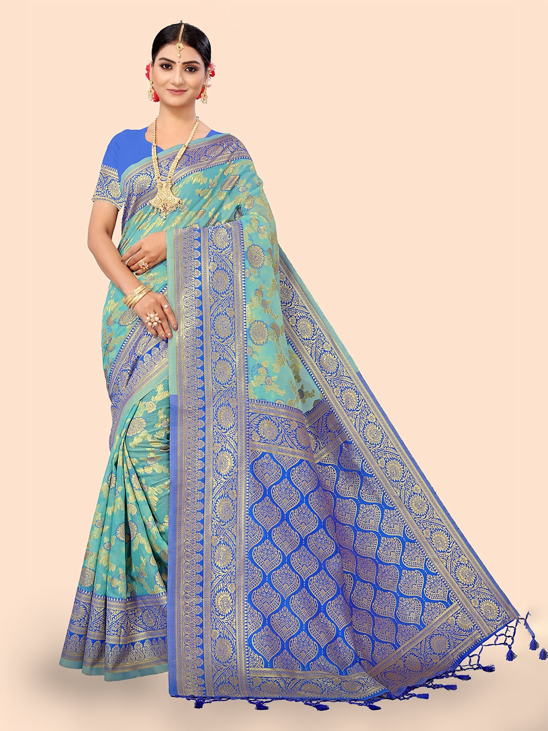 

Maroosh Woven Design Zari Saree, Blue