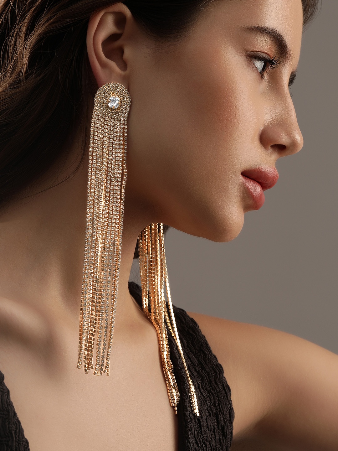 

Rubans 18K Gold-Plated AD & Zirconia Studded Multi-Layer Glamorous Shoulder Duster Earring