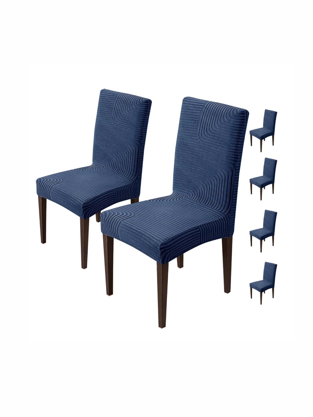 

HOUSE OF QUIRK Navy Blue 6 Pieces Self Design Jacquard Removable Chair Covers