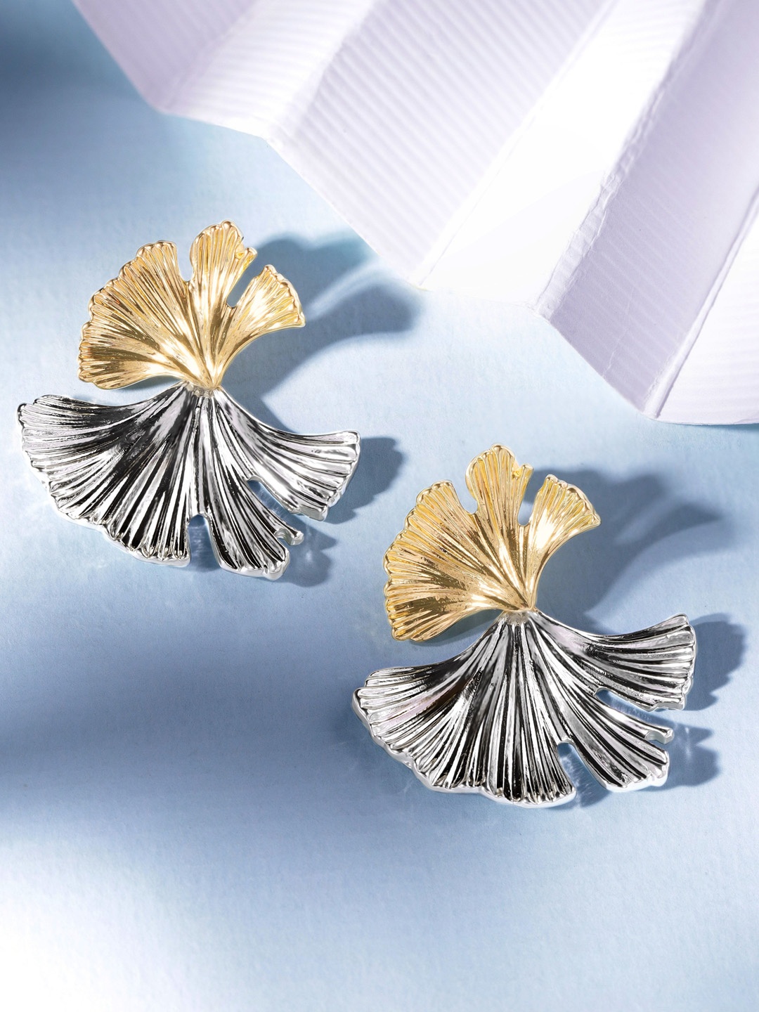 

Rubans 18K Gold-Plated Dual Tone Petal Leaf Stud Earrings in Gold & Silver Finish