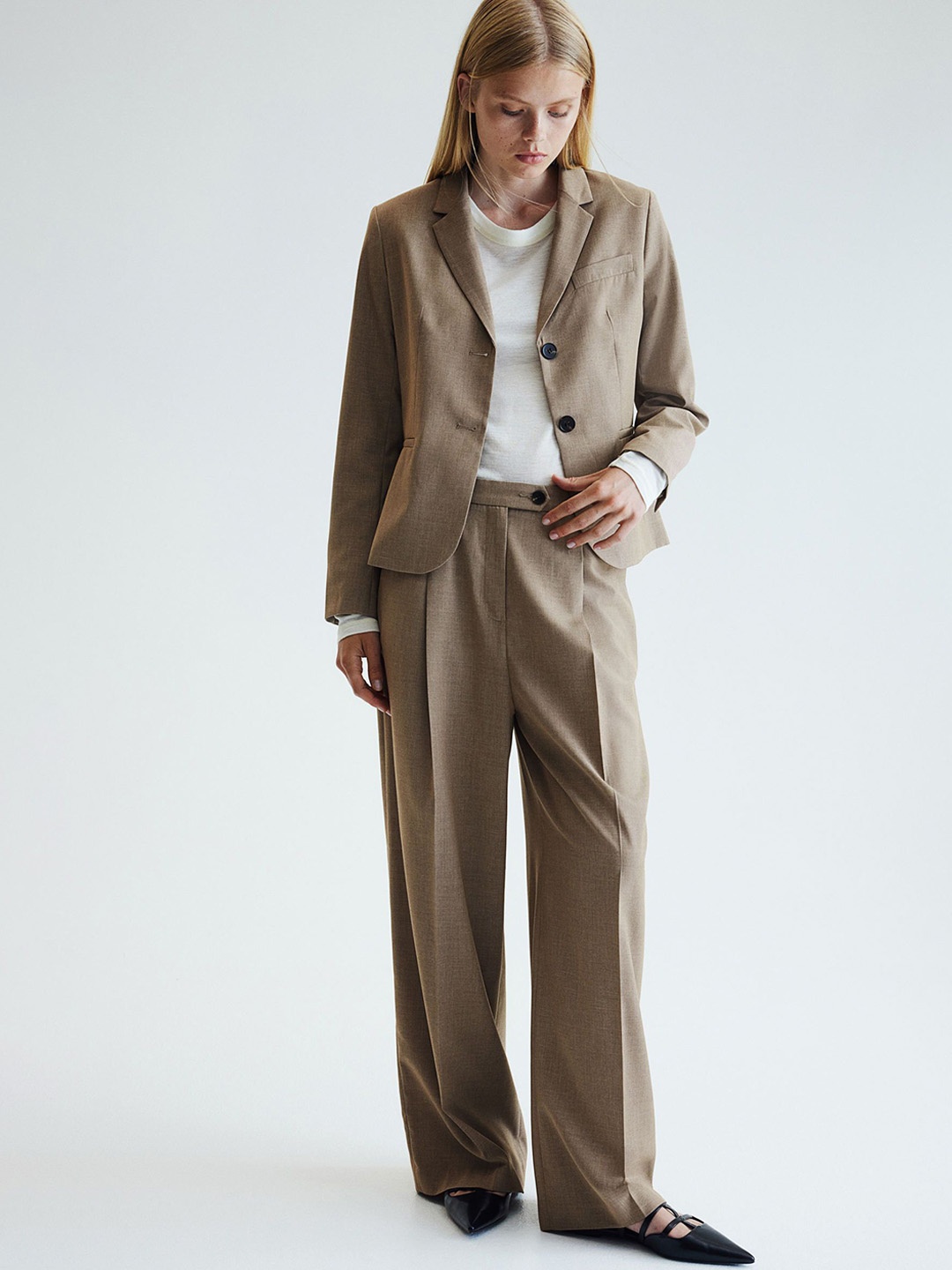 

H&M Crease-Leg Trousers, Beige