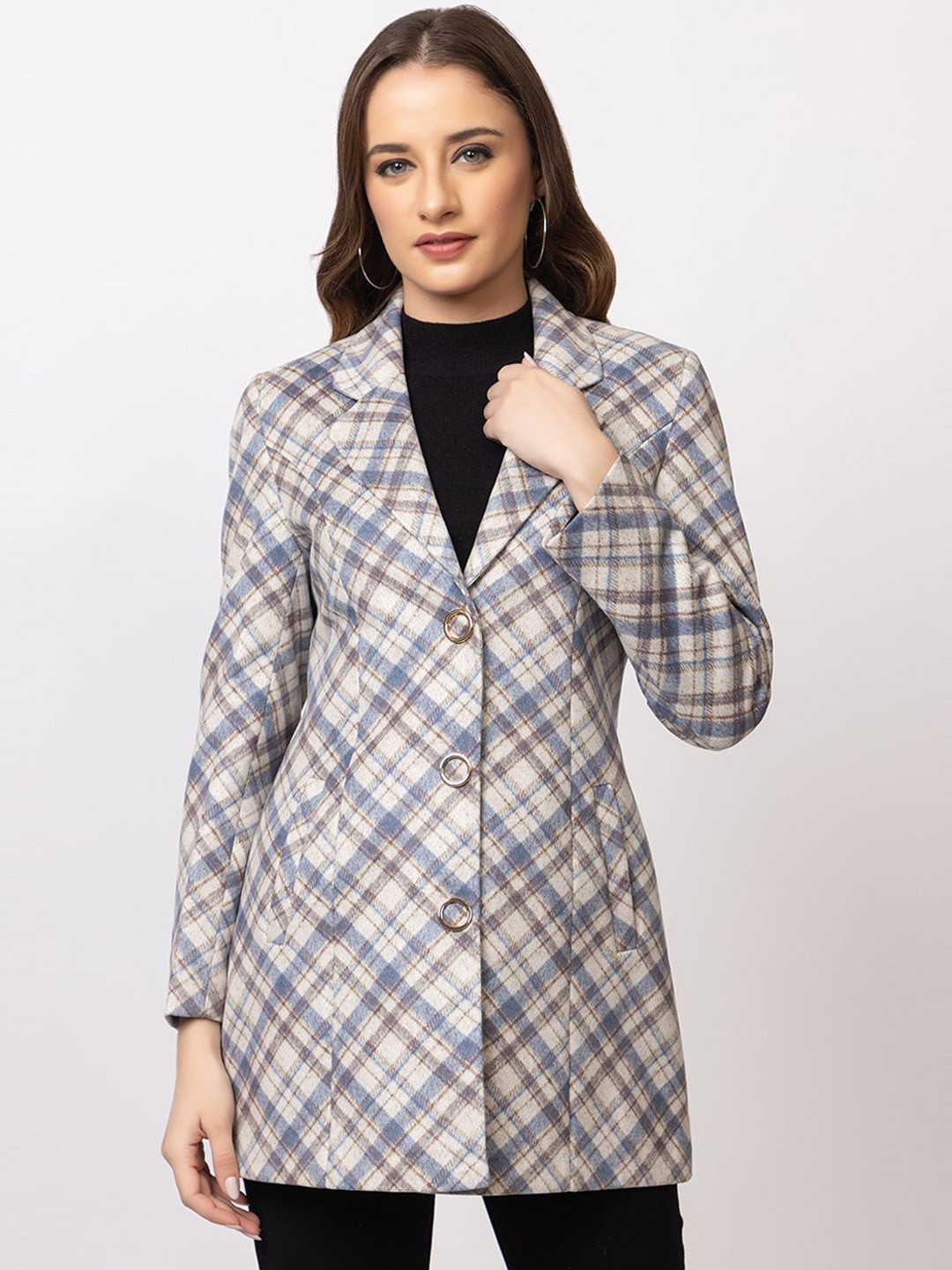 

TWENTY ME Checked Notched Lapel Coats, Camel brown