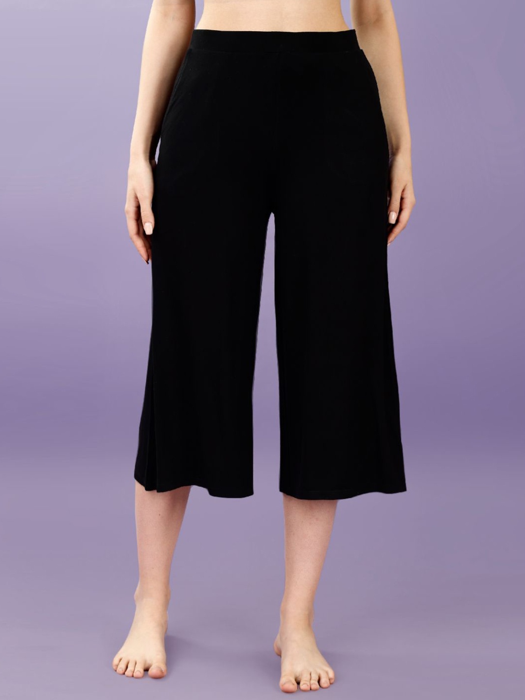 

Soie Pluse Size Women Mid-Rise Three-Fourth Length Lounge Pants, Black