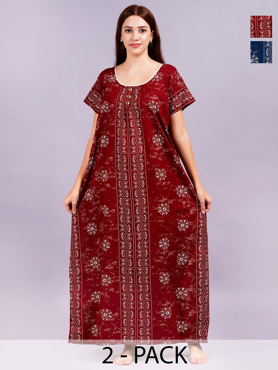 

Breezly Women Pack of 2 Printed Maxi Nightdress, Red
