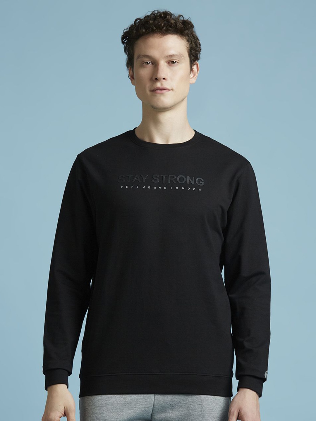 

Pepe Jeans Men Typography Printed Round Neck Cotton Pullover Sweatshirt, Black