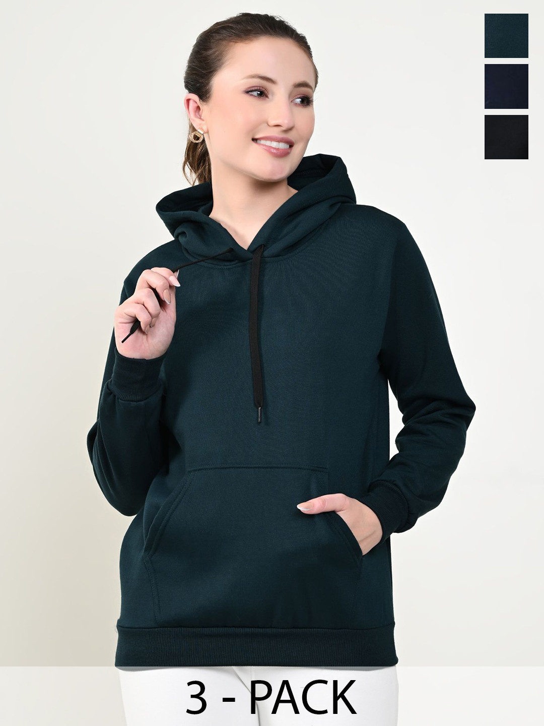 

BAESD Women Pack Of 3 Solid Hood Fleece Pullover Sweatshirts, Navy blue