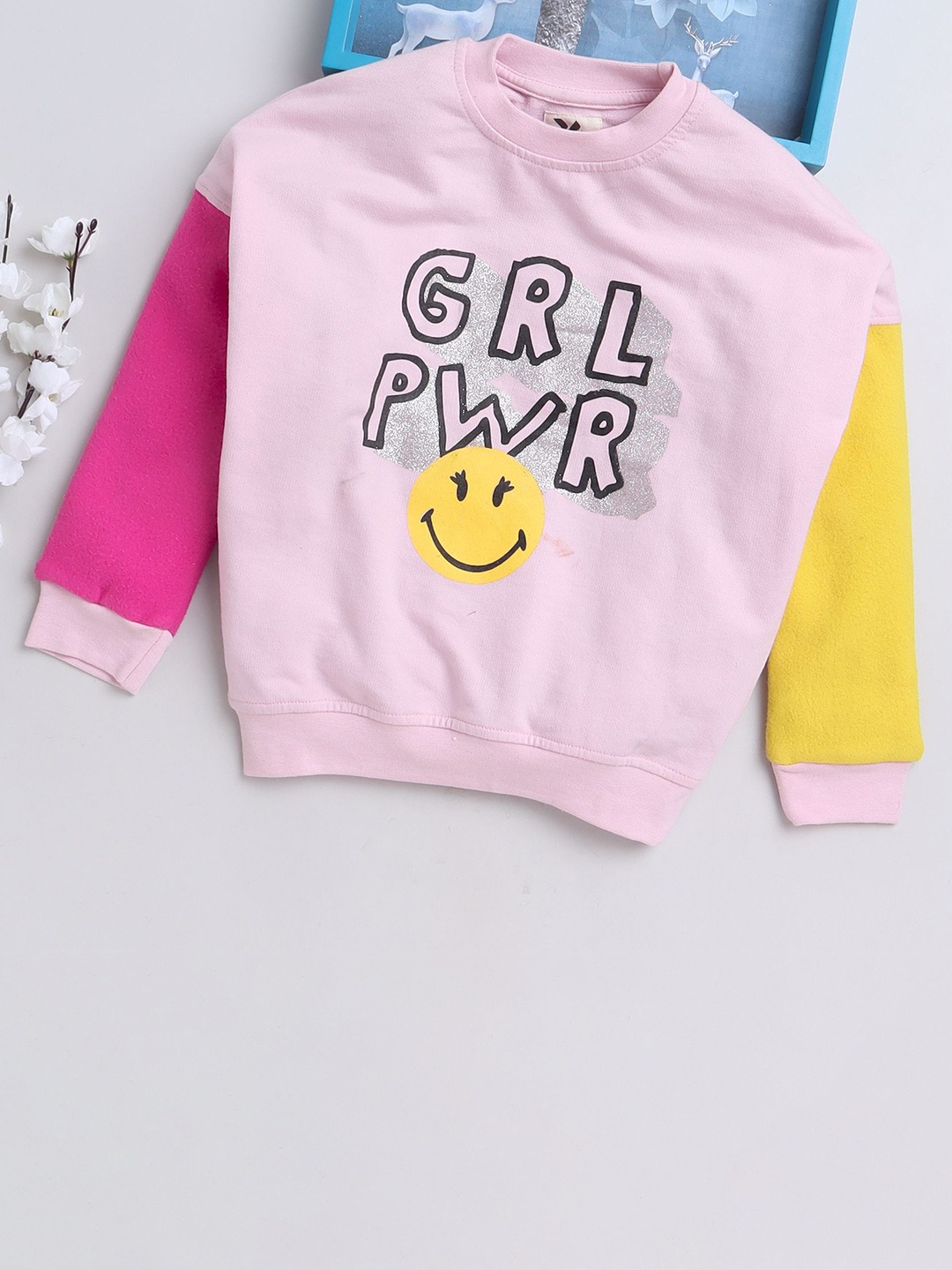 

Yellow Apple Girls Typography Printed Woollen Pullover Sweater, Peach