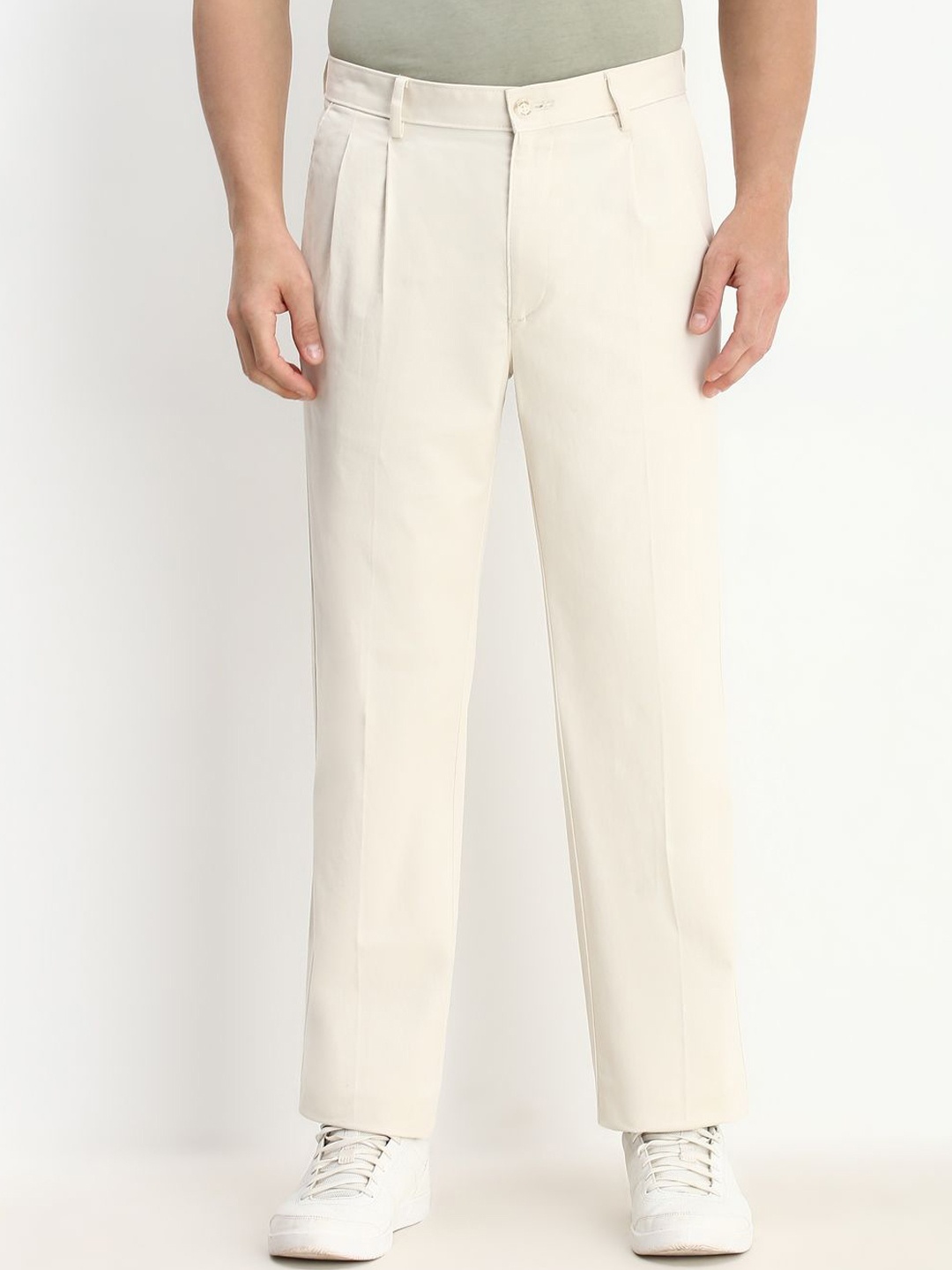 

Allen Solly Men Mid-Rise Pleated Trousers, White
