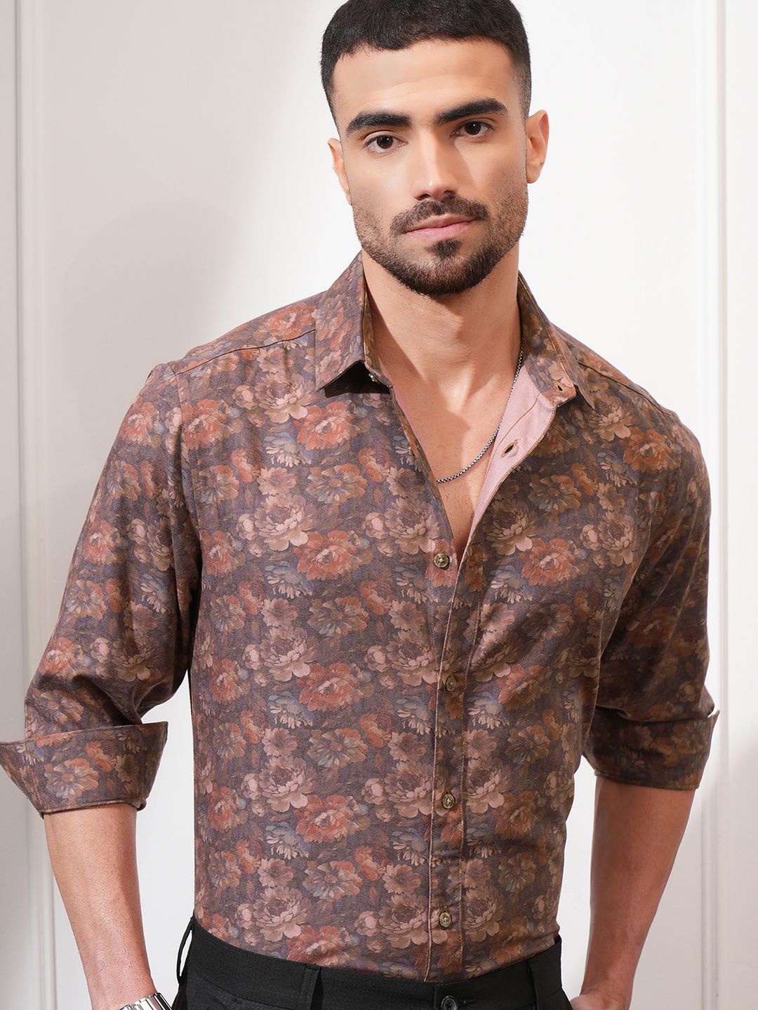 

Locomotive Luxe Men Floral Printed Shirt, Brown