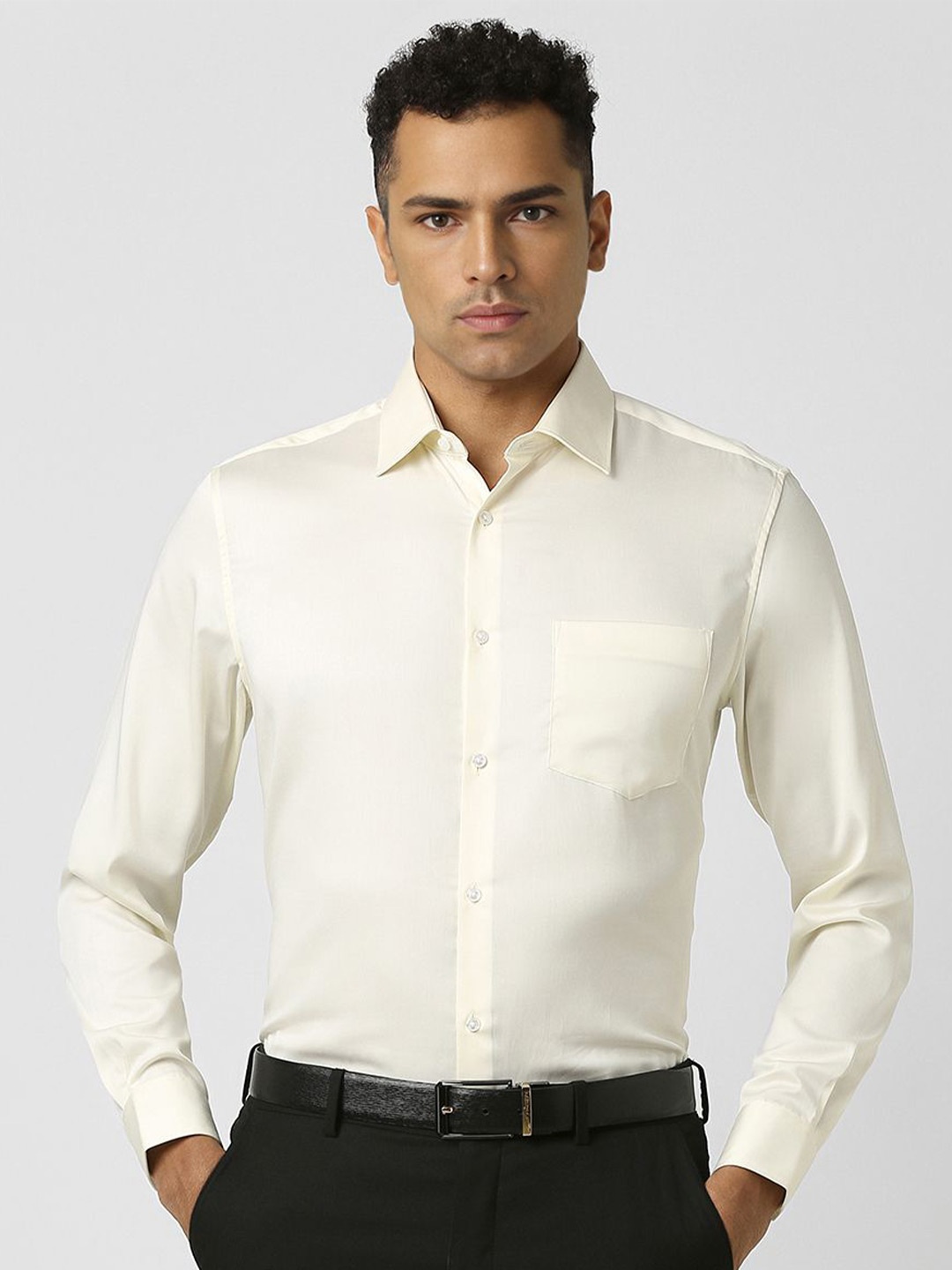 

Van Heusen Men Spread Collar Solid Cotton Slim Fit Formal Shirt, Cream