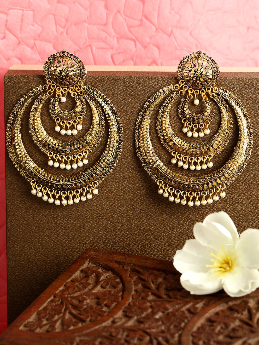 

ANIKAS CREATION Gold Plated Beaded Circular Chandbalis, Metallic
