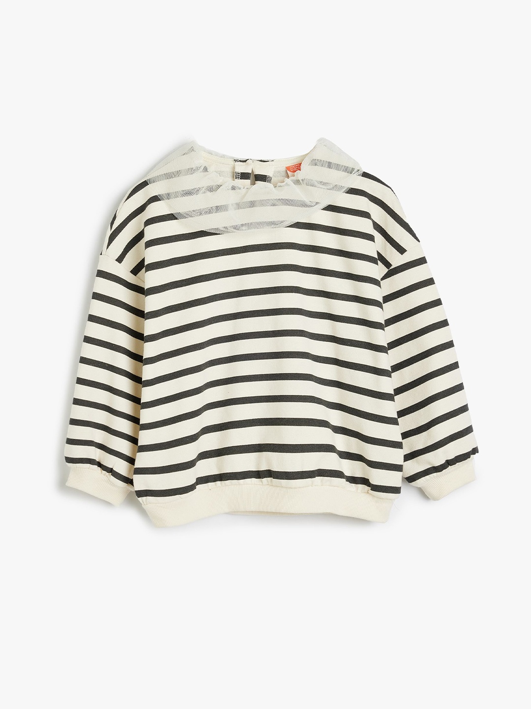 

Koton Girls Striped Round Neck Cotton Pullover Sweatshirt, Beige
