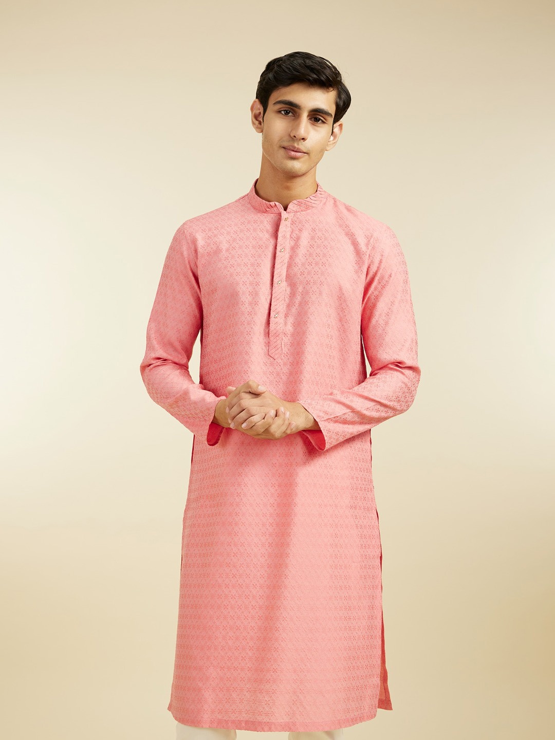 

Diwas by Manyavar Men Woven Design Straight Kurta, Coral
