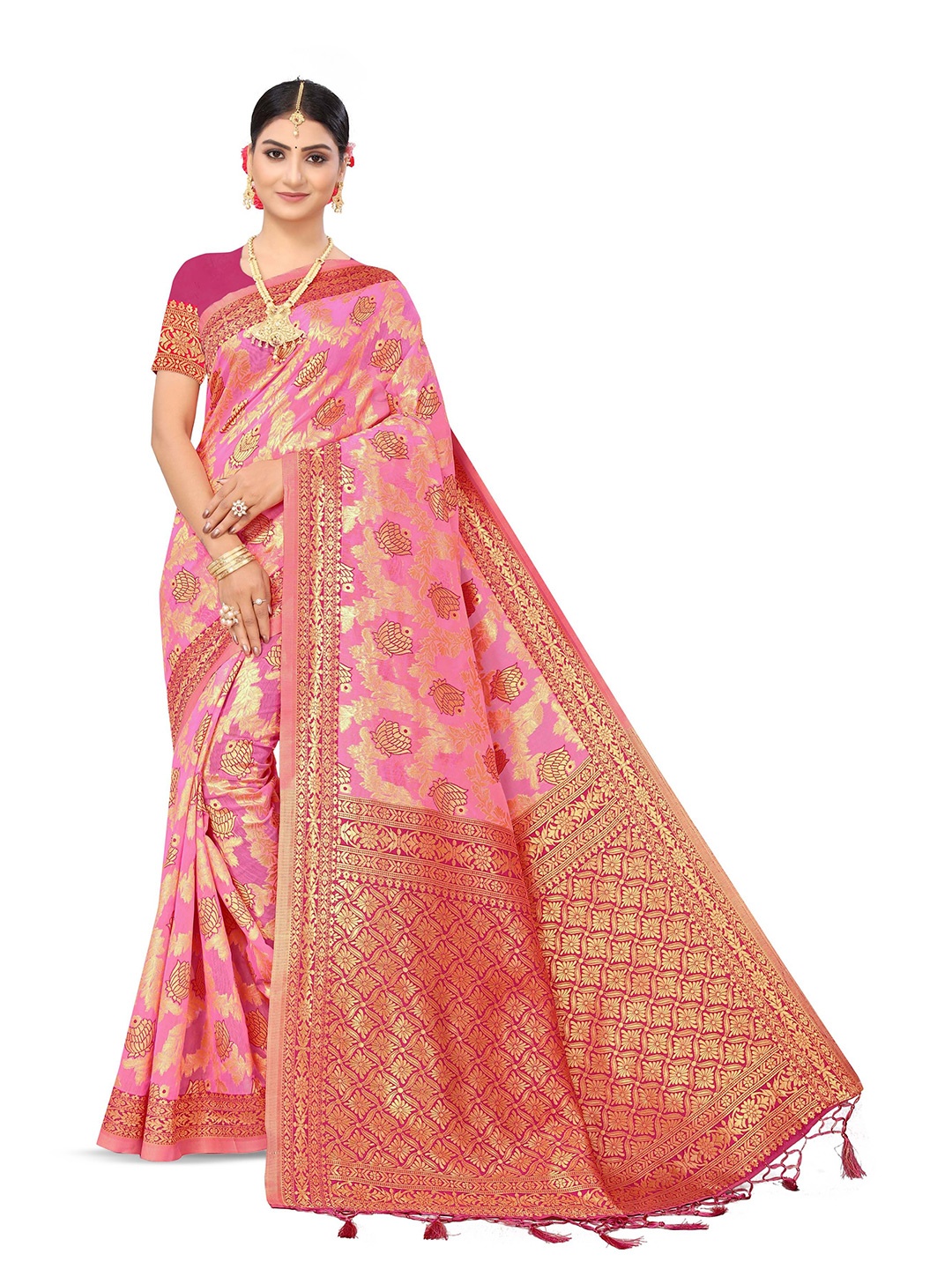 

Maroosh Woven Design Zari Saree, Pink