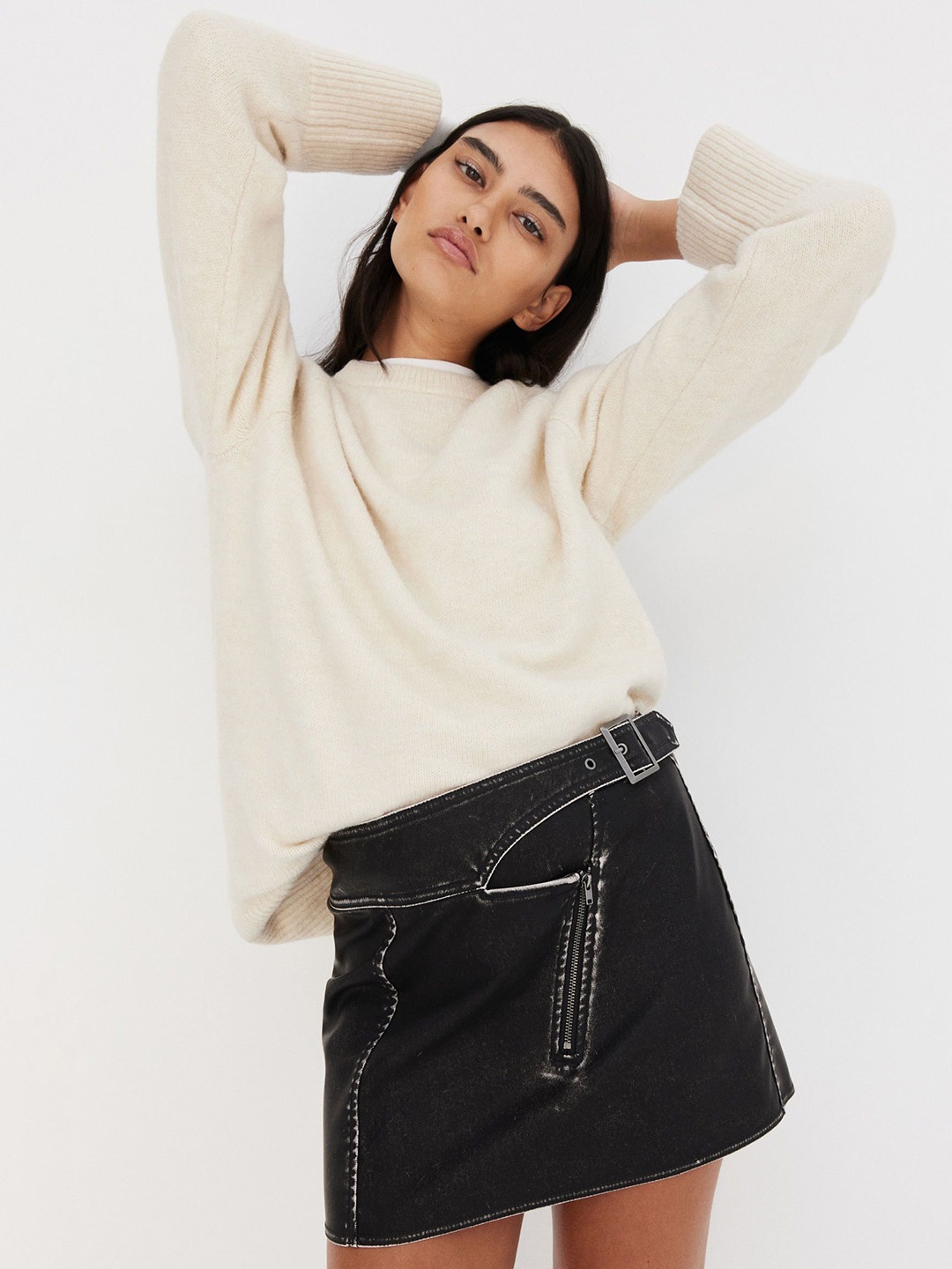 

H&M Buckle-Detail Mini Skirt, Black