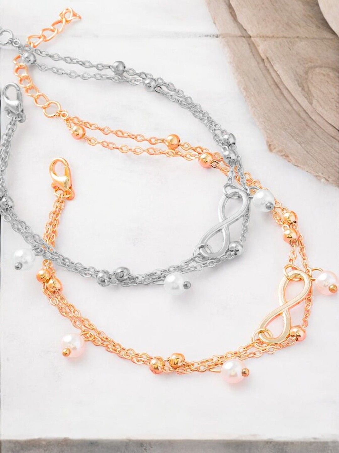 

fabula Set Of 2 Gold-Plated Beaded Anklets