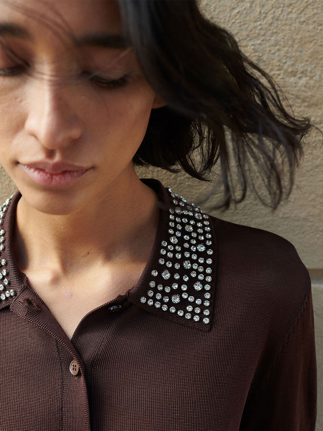 

H&M Embellished Cardigan, Brown