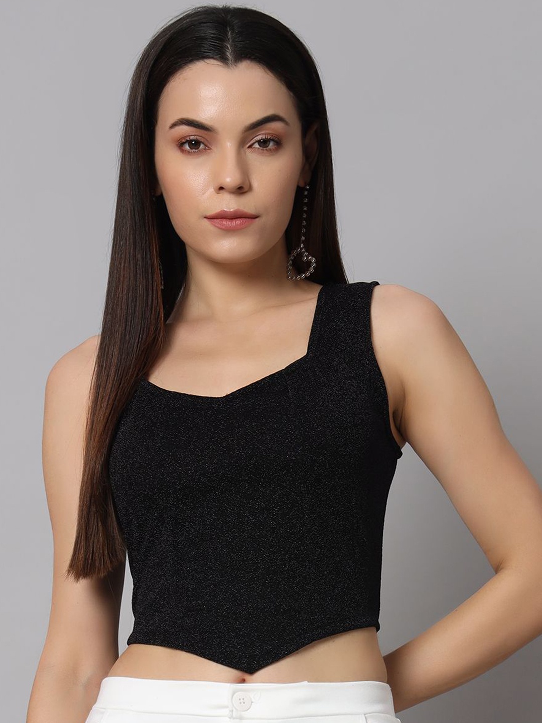 

VAARARO Women Sweetheart Neck Sleeveless Crop Top, Black