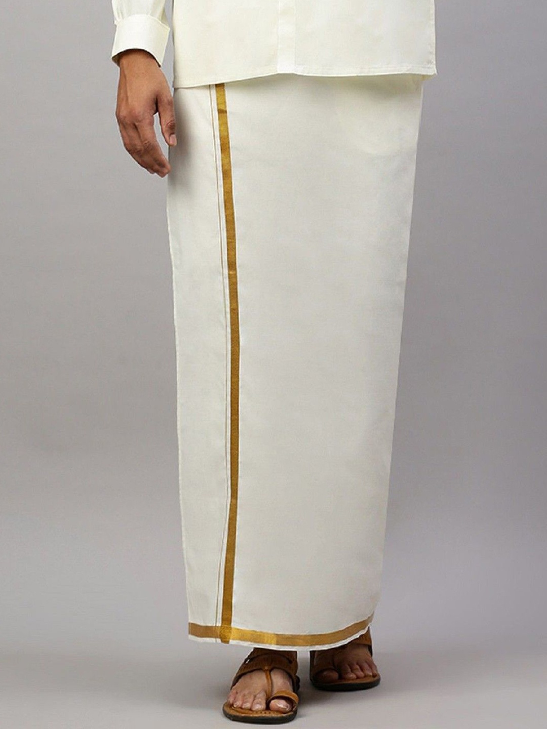 

Ramraj Men Cotton Adjustable Dhoti with Border, Cream