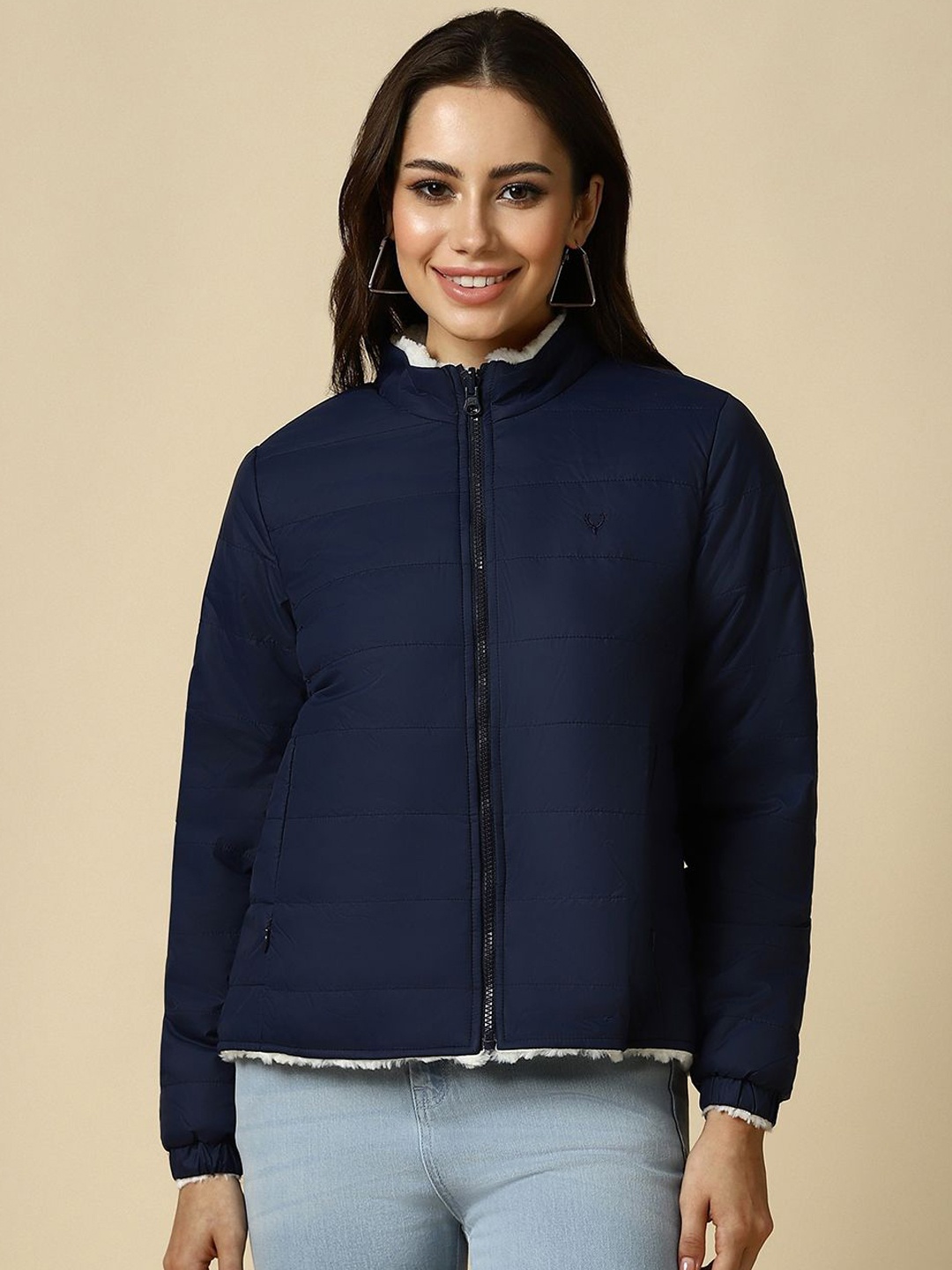 

Allen Solly Woman Solid Open Front Jacket, Navy blue