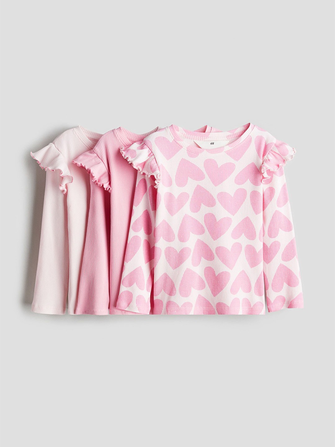 

H&M Girls 3-Pack Frill-Trimmed Jersey Tops, Pink