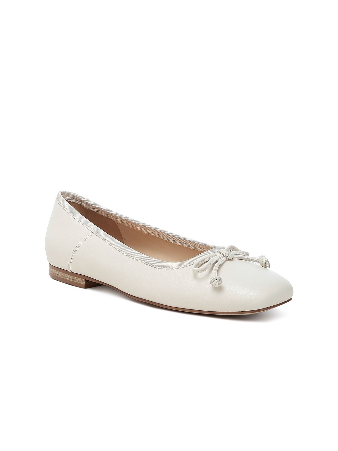 

RAG & CO Women Leather Square-Toe Bow Ballerinas, Beige