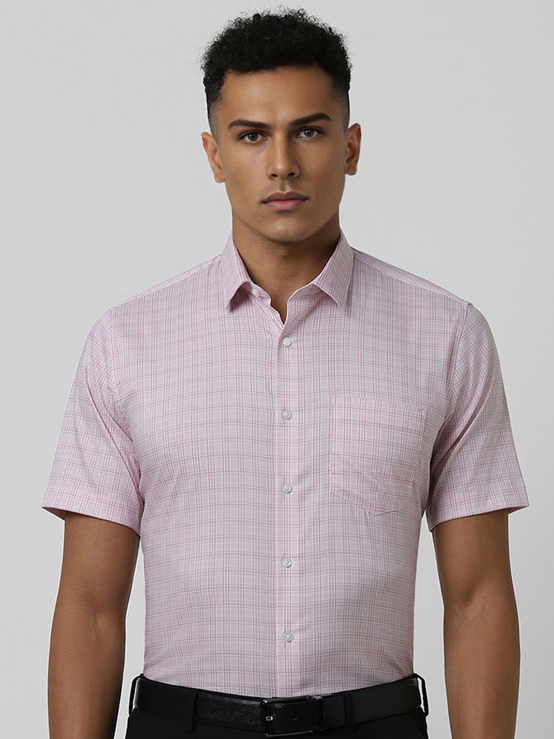 

Van Heusen Men Spread Collar Checked Cotton Slim Fit Formal Shirt, Pink