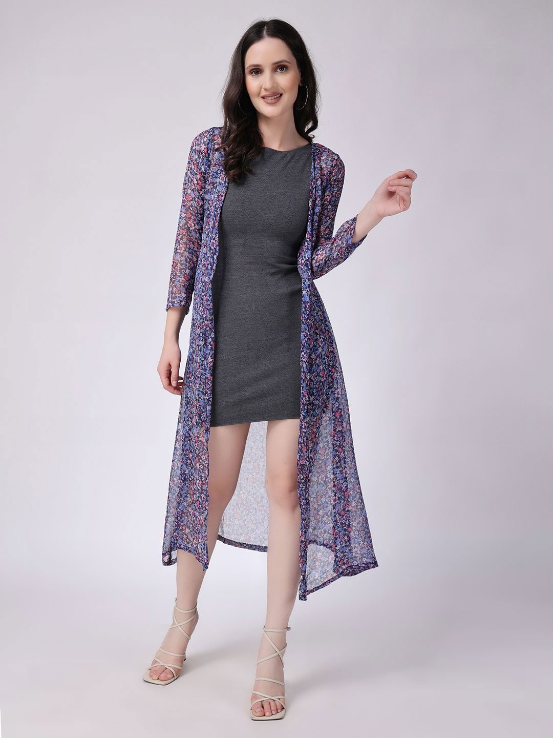 

MINOS Women Printed Longline Shrug, Purple