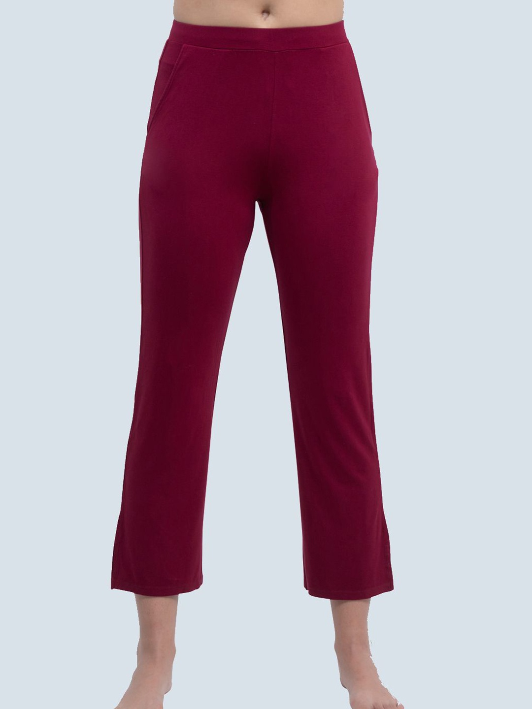 

Soie Mid-Rise Ankle-length Flared Lounge Solid Pants, Maroon