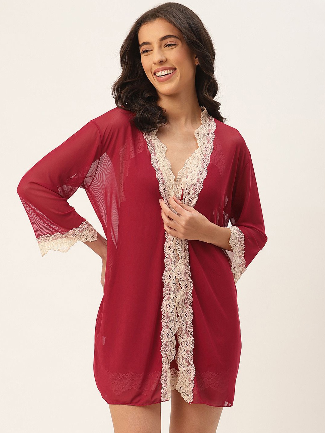 

Ms.Lingies Women Self Design Baby Doll, Maroon