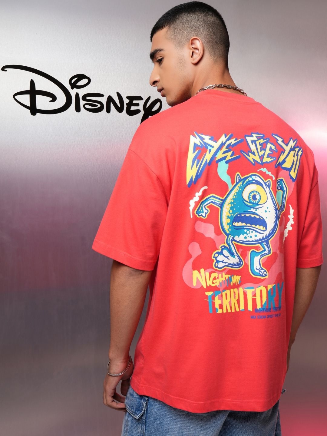 

Highlander Pixar Monsters Cotton Oversized Drop Shoulder T-shirt, Red