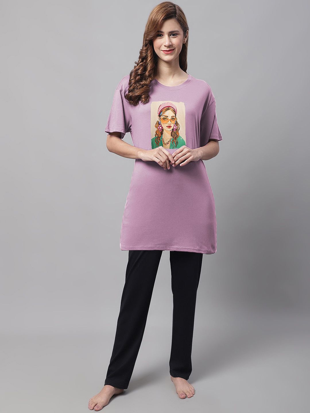 

Kanvin Women Slip-On Printed Night suit, Violet
