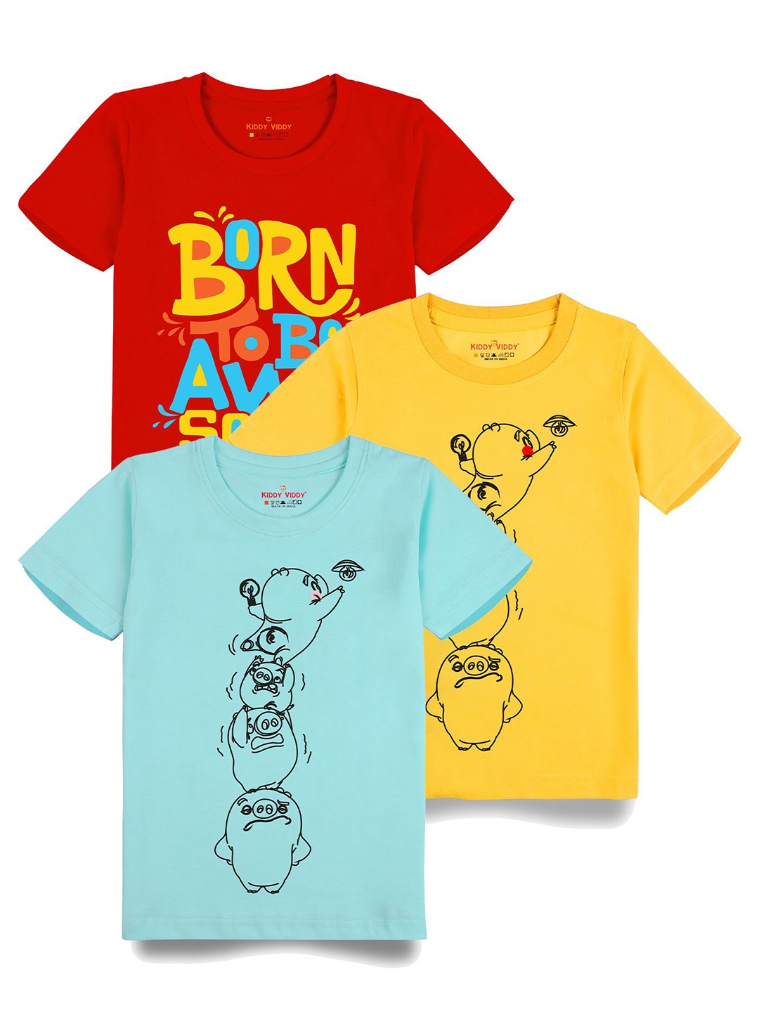 

AUSK Boys Pack Of 3 Graphic Printed Round Neck Cotton T-shirts, Sea green