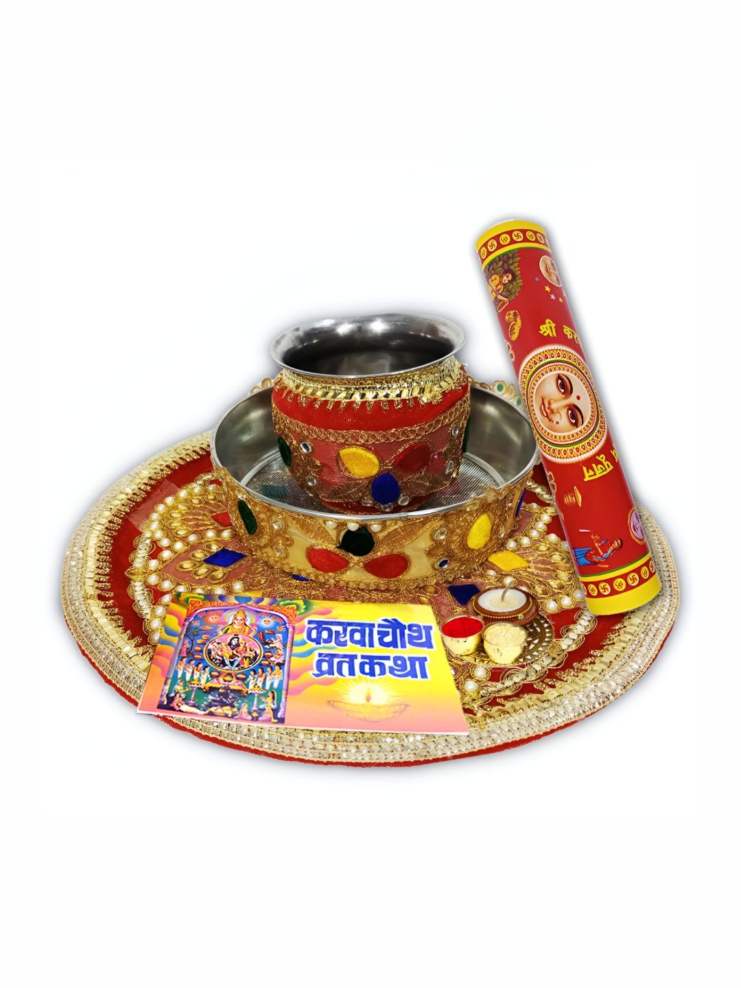 

ME & YOU Red & Yellow Karwa Chauth Pooja Thali Set