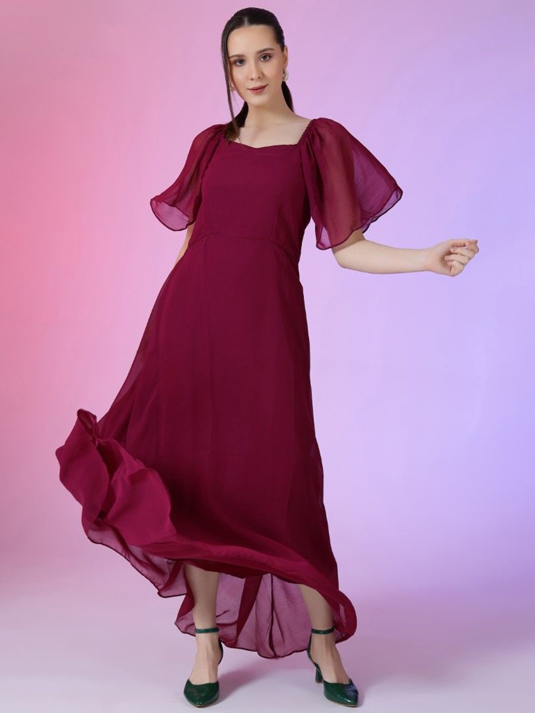 

Femvy Bell Sleeve Georgette Fit & Flare Maxi Dress, Magenta