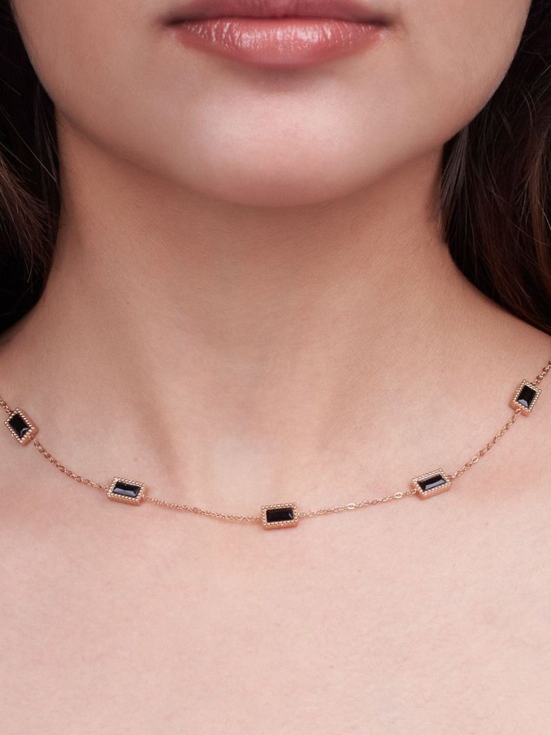 

SALTY Stainless Steel Gemstone Link Necklace, Rose gold