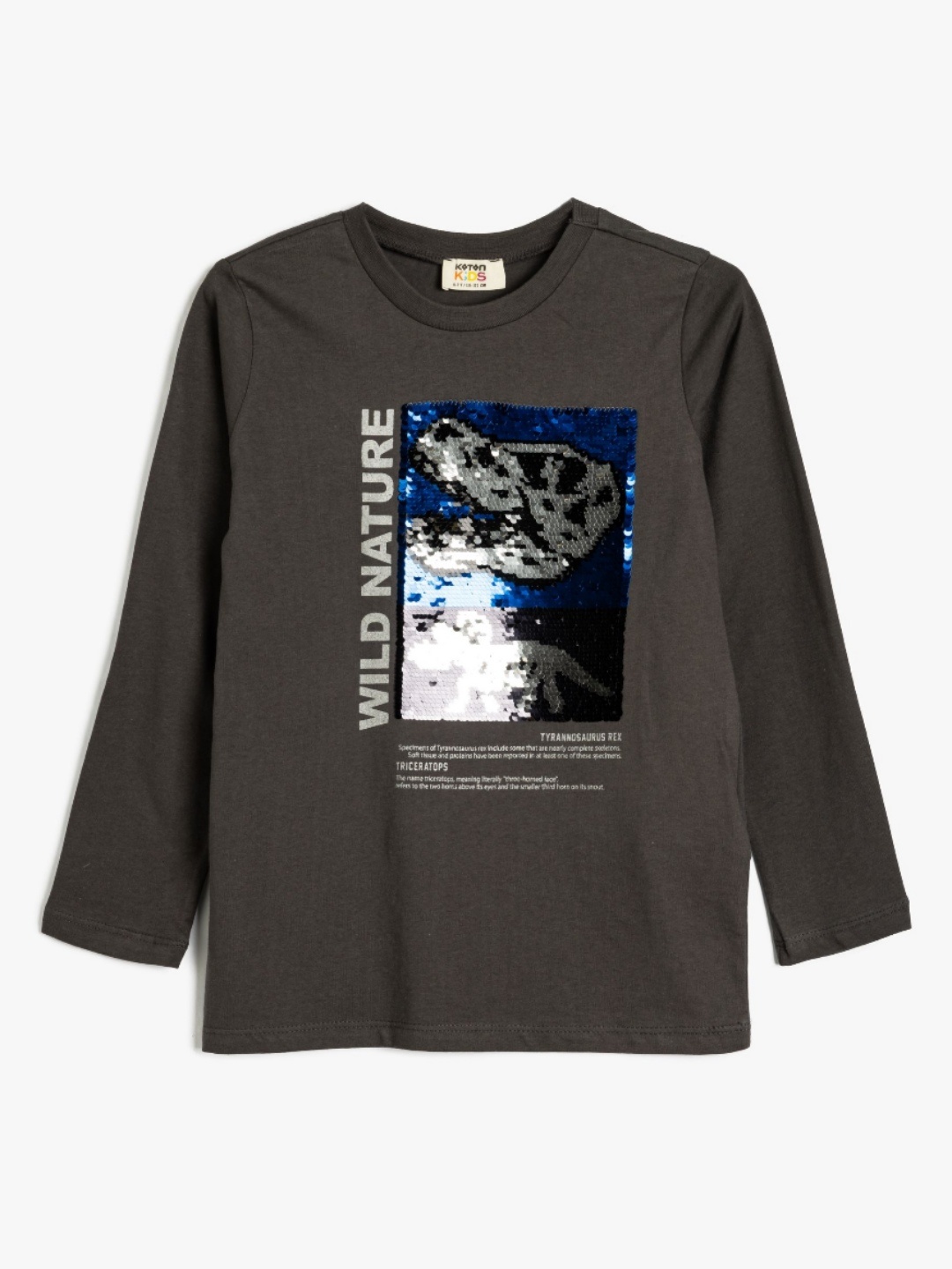 

Koton Boys Graphic Printed Round Neck Cotton T-shirt, Charcoal
