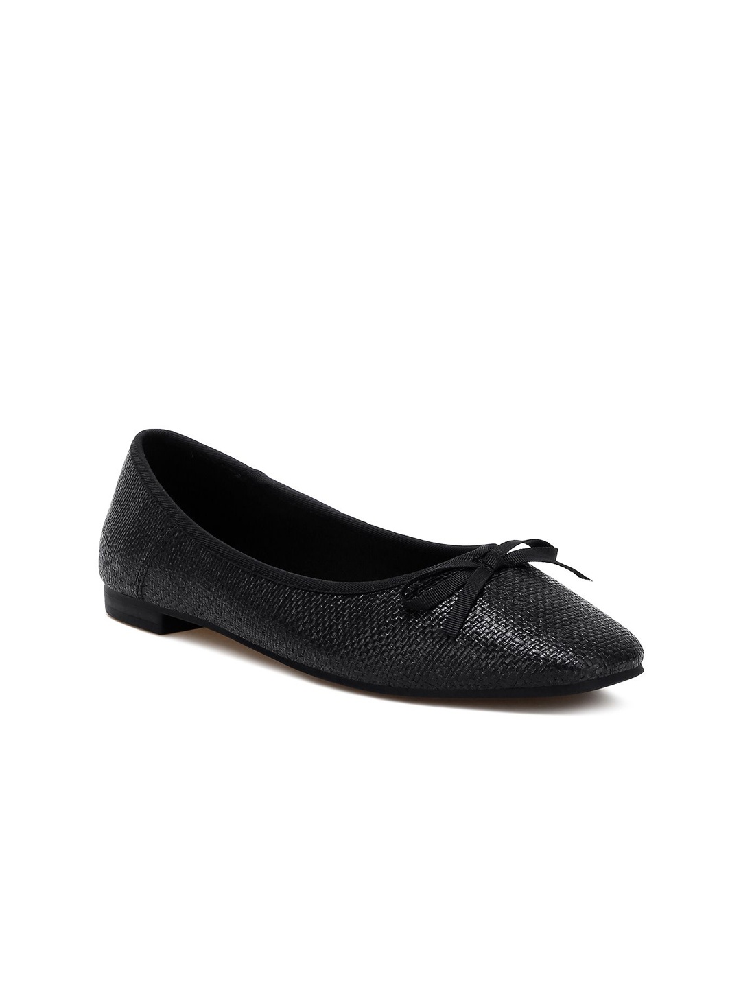 

RAG & CO Women Woven Design Slip-On Ballerinas Loafers, Black