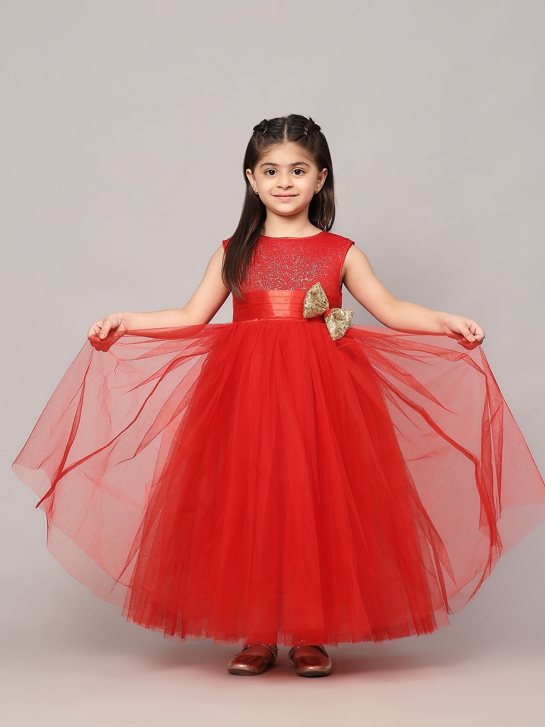 

Toy Balloon kids Applique Net Fit & Flare Maxi Dress, Red