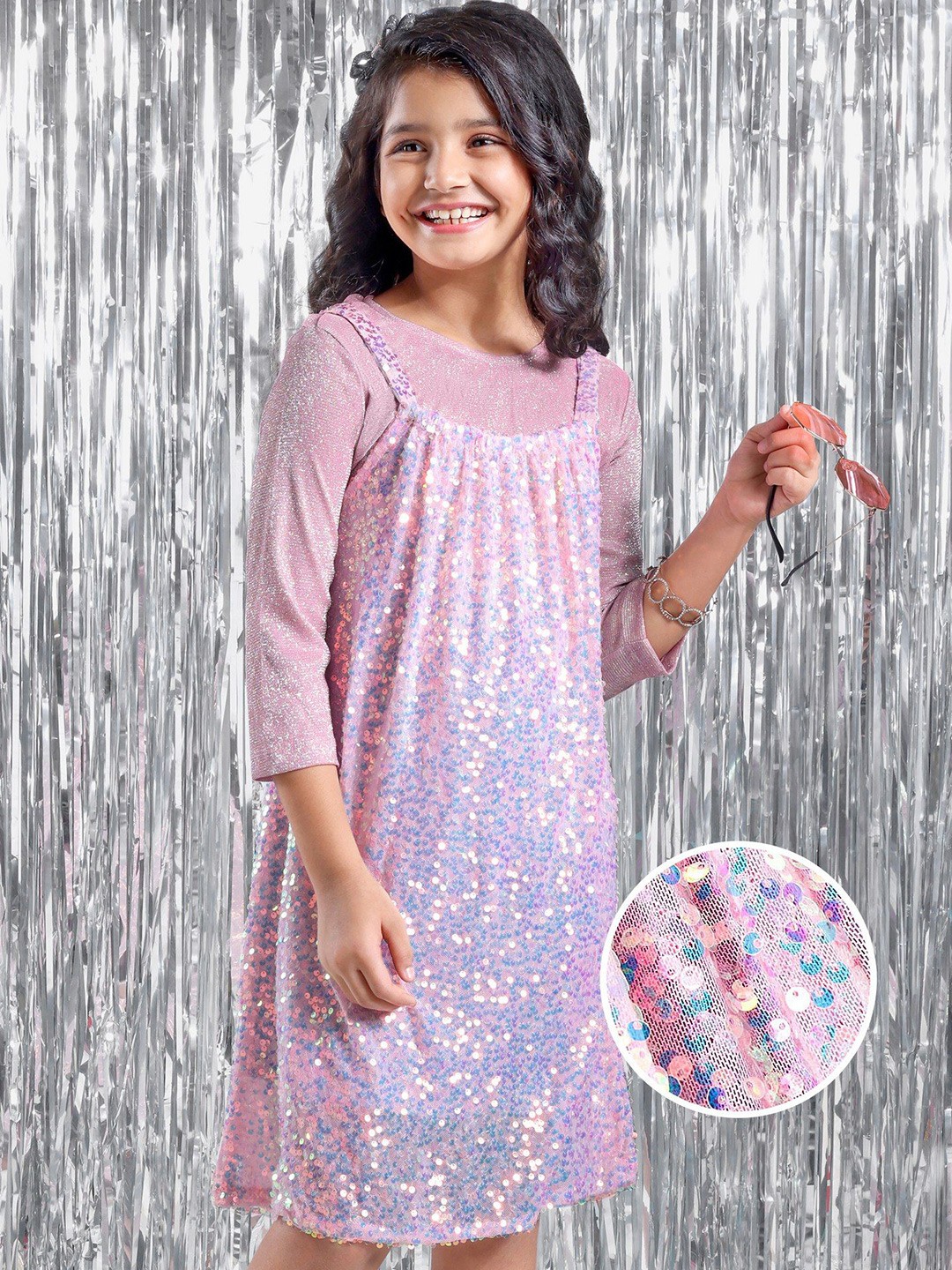 

Hola Bonita Girls Embellished Round Neck Fit & Flare Dress, Pink