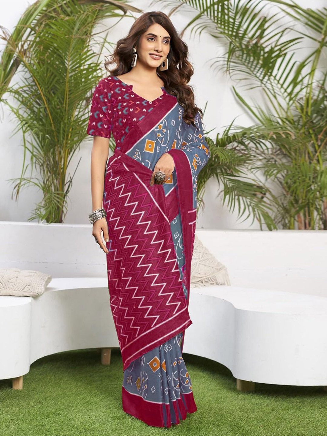 

Anouk Ethnic Motifs Pure Cotton Saree, Grey