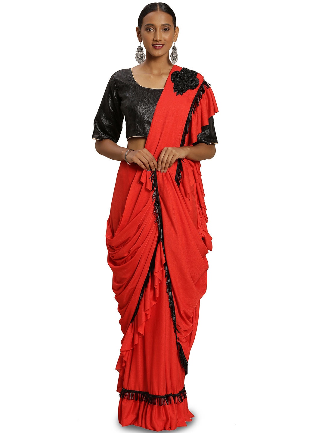 

Maroosh Ruffles Saree, Red