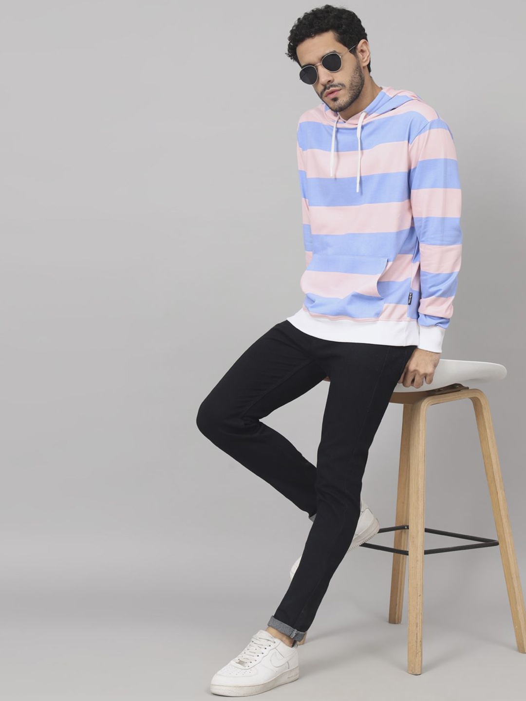 

The Dry State Men Striped Hood Cotton Pullover Sweatshirt, Blue