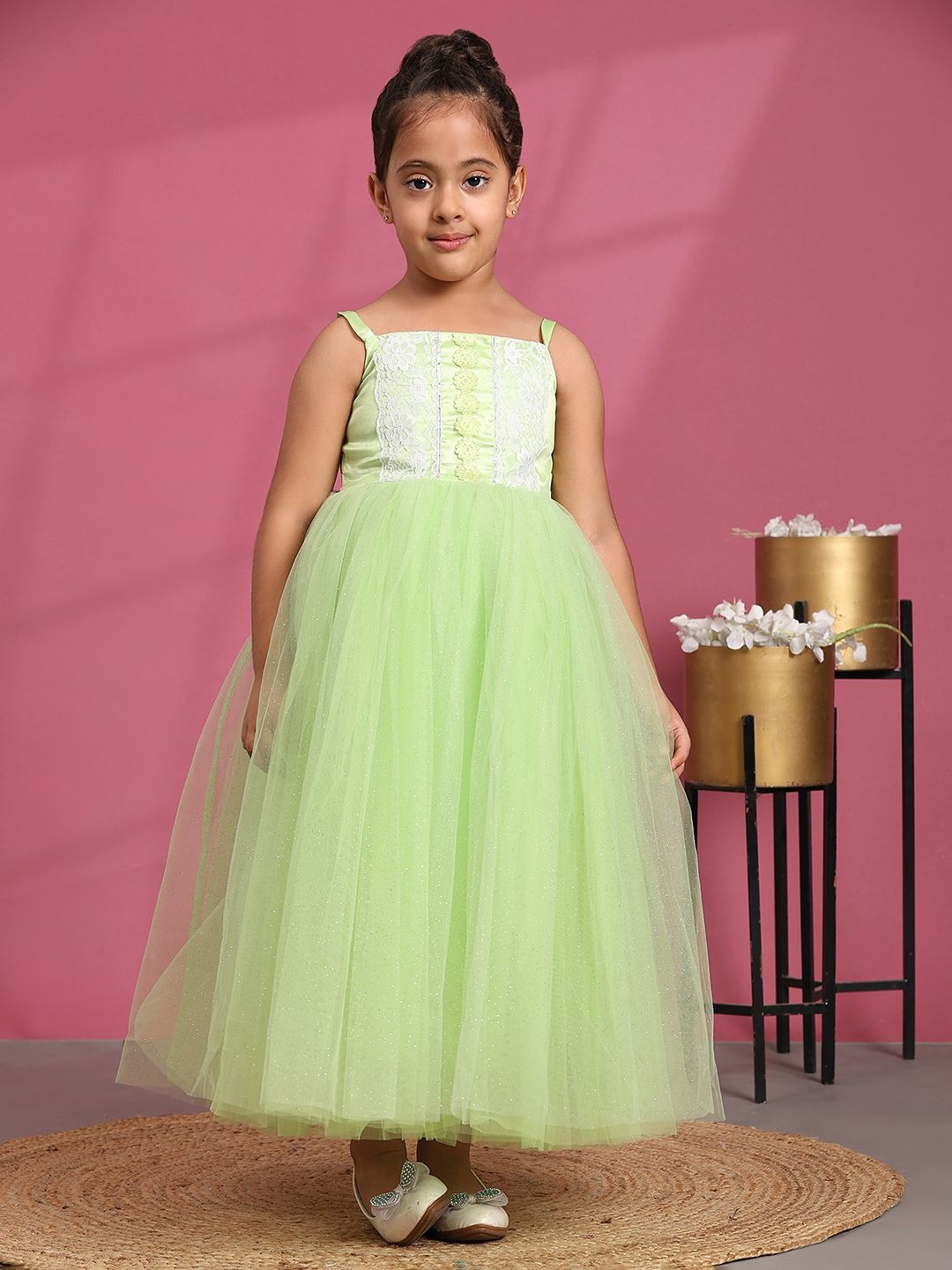 

Toy Balloon kids Embroidered Net Fit & Flare Maxi Dress, Green